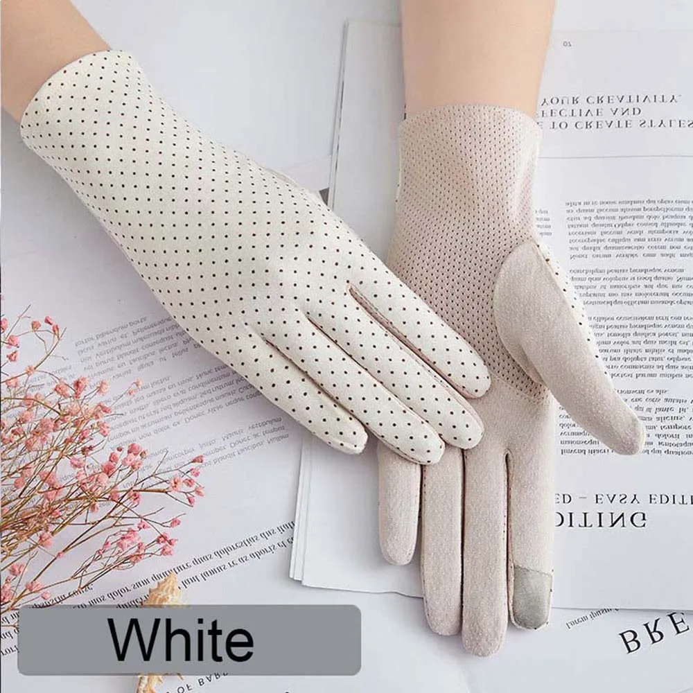 Women Sunscreen Dot Driving Short Gloves Sun Protection Gloves Touch Screen