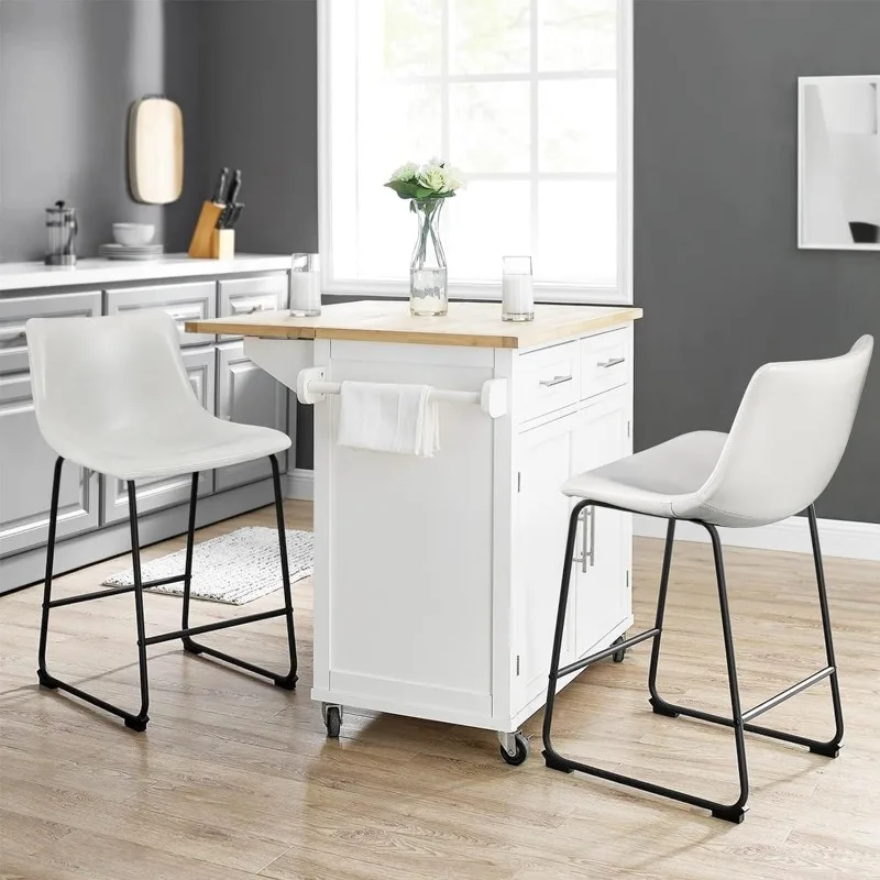 PU Leather Counter Height Bar Stools com Costas, Modern Pub Stools para Rustic Bar, sem braços, 26 ", conjunto de 2