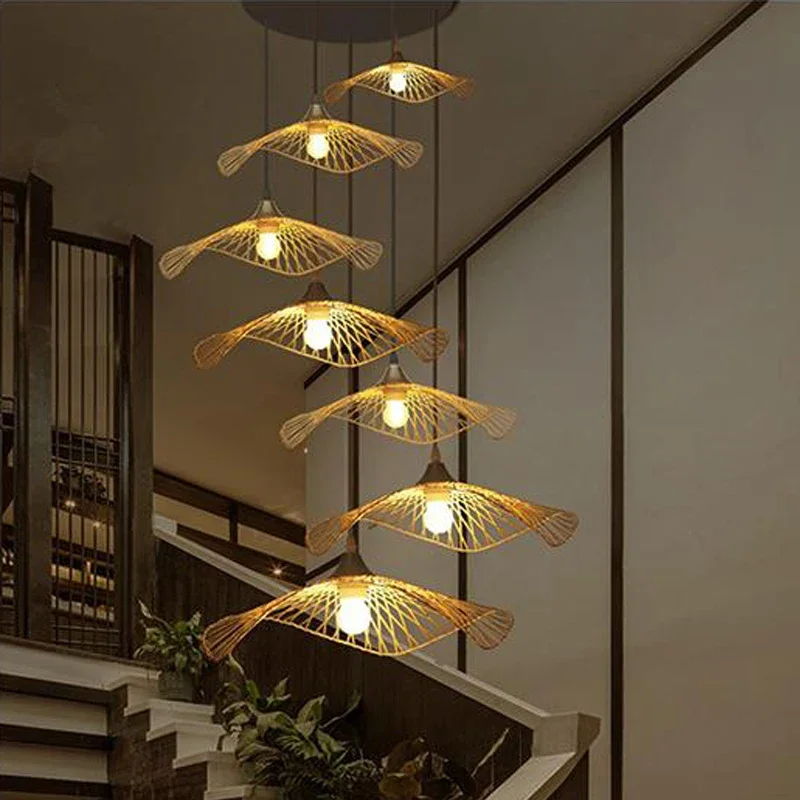 

Chinese Bamboo Weaving Wicker Rattan Shade Cap Pendant Light E27 Lamps Lanterns Handmade Living Room Hotel Pendant Lamps