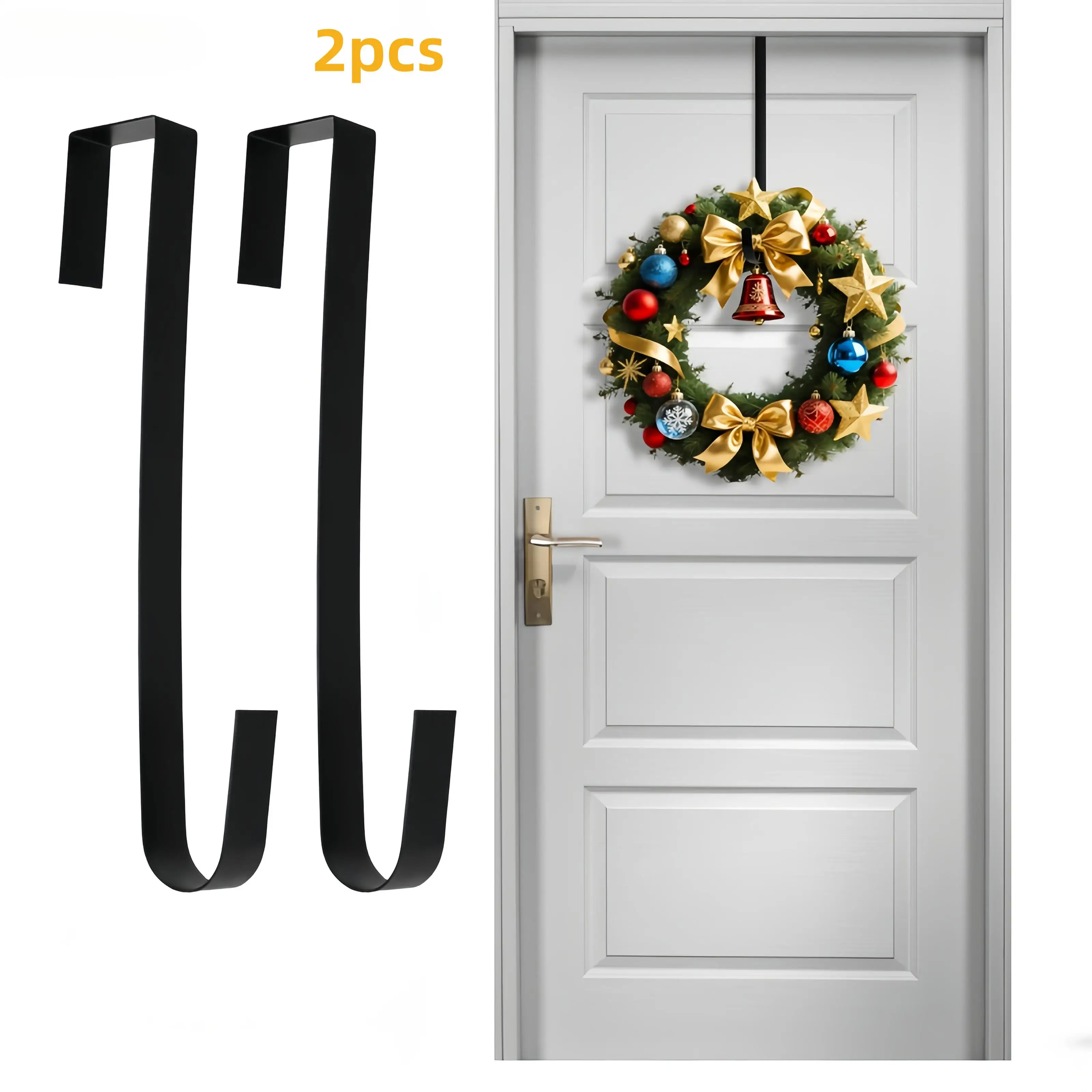 Two black door hooks with flower designs, no need for drilling, no need to drill the front door mounting bracket