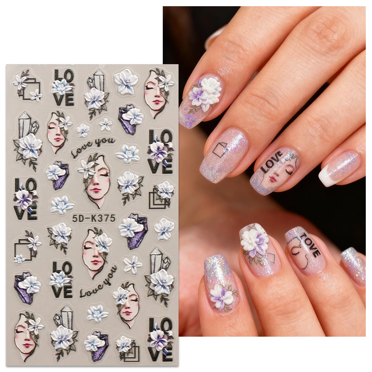 2pcs winter retro flower embossed nail art stickers, easy to apply for nail decoration, DIY, gift, party makeup look, artistic