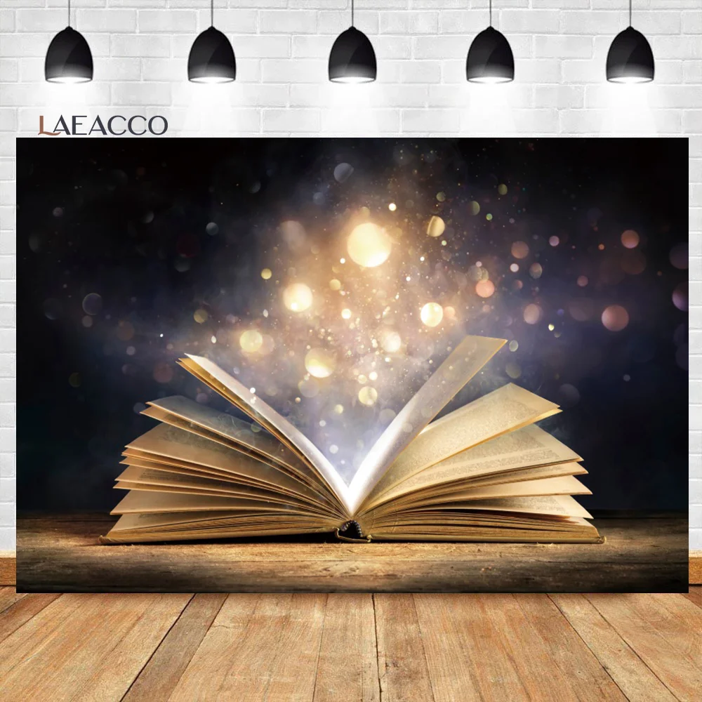 Laeacco Fairy Tale Books Backdrop Dreamy Light Bokeh Magical Woods Kids Birthday Baby Shower Portrait Photography Background