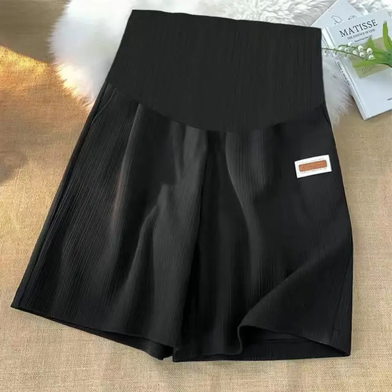 Summer Pregnant Woman Ice Silk Shorts Knee-length Plus Size Maternity Belly Pants Wide Legs Thailand Pregnancy Trousers