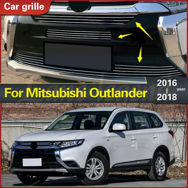 

High Quality Car Body Protection Detector Metal Trim Racing Front Up Grid Grille Grill For Mitsubishi Outlander 2016 2017 2018