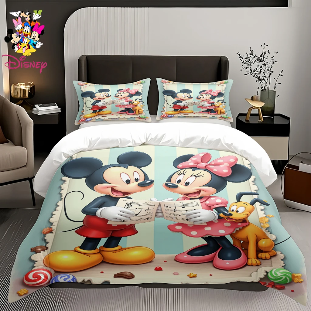 طقم غطاء لحاف ديزني ميكي آند سنو وايت 2/3 قطعة بدون حشو نعومة تشبه السحابة نمط طباعة كامل قابل للغسل في الغسالة