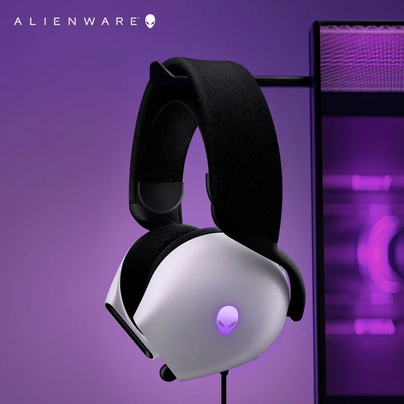 A Lienware AW520H Black/White Gaming and Esports Headset Head Mounted RGB Wired Noise-cancelling Gaming Headphones for Laptops a