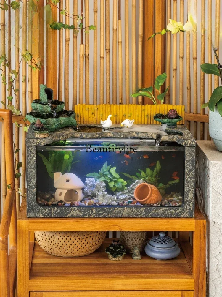 Chinese Living Room Fish Tank Flowing Water Ornaments Circulating Water Office Desk Surface Panel Landscaping Decoration