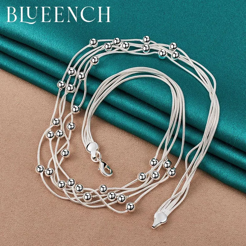 

Blueench 925 Sterling Silver Multi Chain Snake Chain glossy ball Necklace for Women Proposal Wedding Fashion Glamour Jewelry