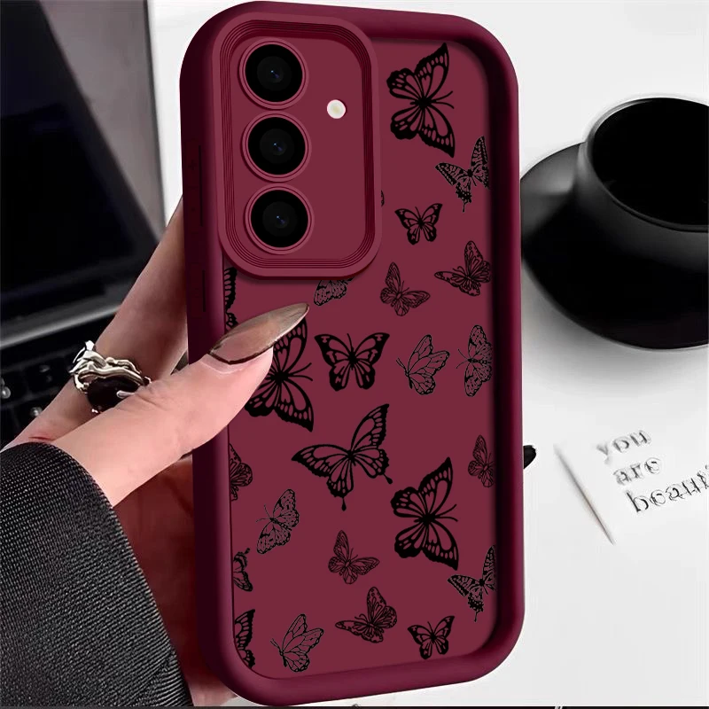 Full Screen Butterfly Case For Samsung Galaxy S24 S23 S22 Ultra Plus S21 A55 A54 A53 A52 A25 A15 A14 5G Silicone Anti Drop Cover