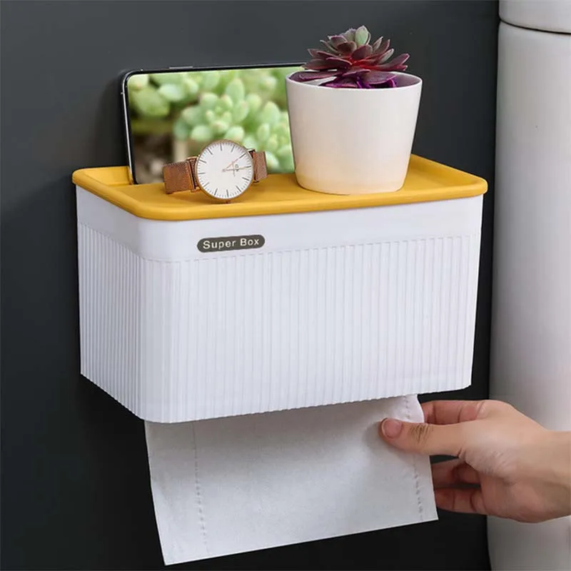 Wall Mount Toilet Paper Holder Tissue Box Waterproof Paper Towels Holder Case Storage Box Tray Portable Toilet Roll Holder