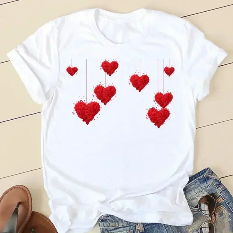 Short Sleeves Pure Cotton T Shirt Ladies Fashion Casual Clothing Summer Graphic Clothes Sweet Love 90s Trend Style Women Tee