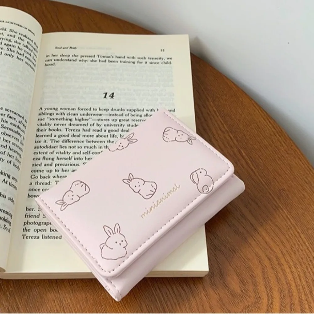 Fashion Korean-Style Cartoon Trifold Wallet Cute Pattern Soft Card Holder Rabbit Minimalist Pu Leather Coin Purse Dating