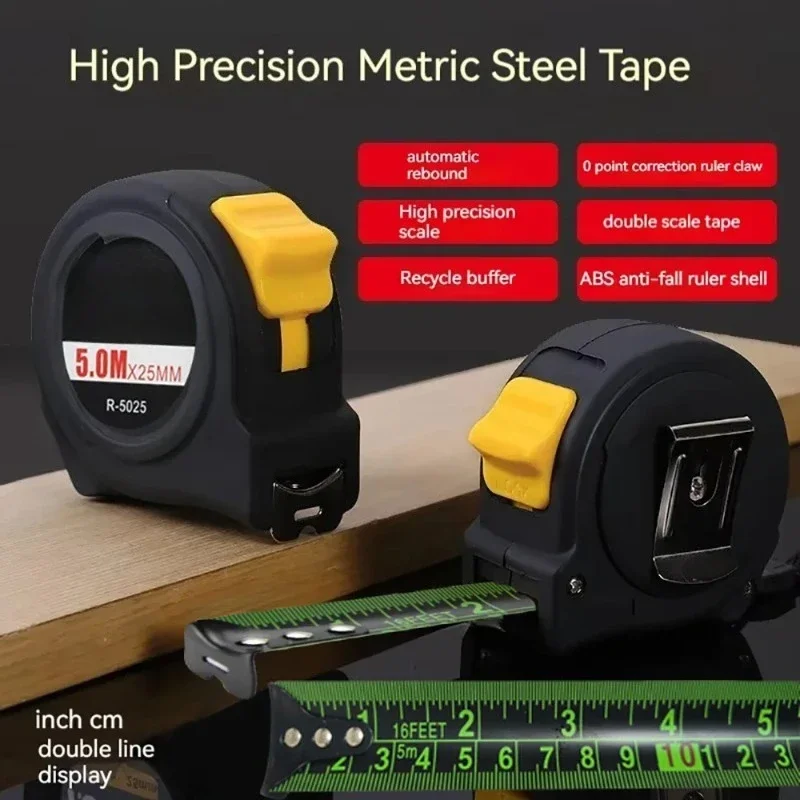 High Precision 5M Self-Locking Retractable Tape Measure, Fluorescent Metric English Scale, Drop Resistant Ruler for Work & Gift