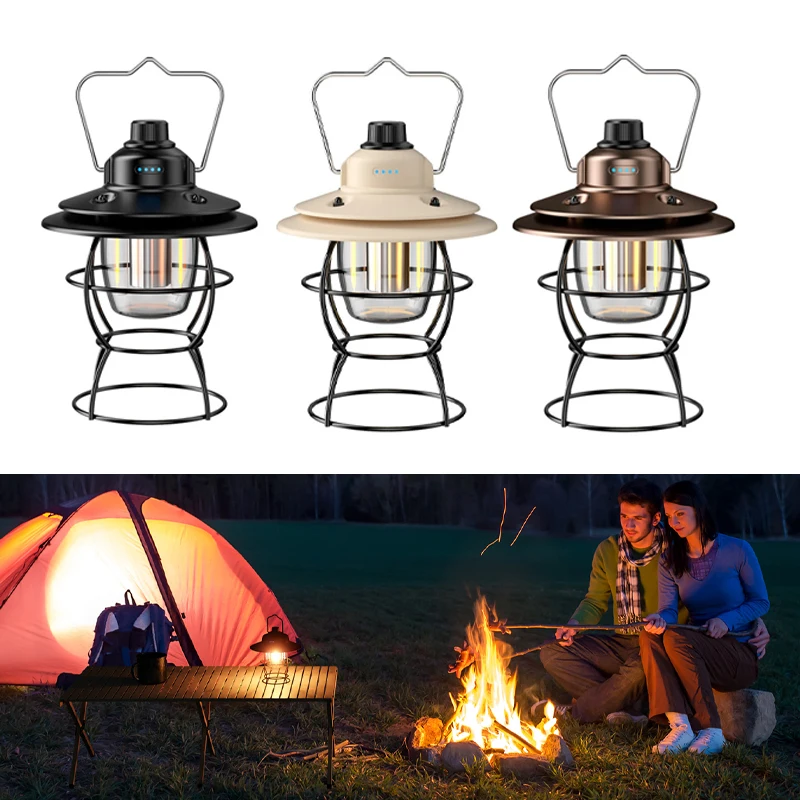 

Retro Camping Lantern Outdoor Hanging Light Vintage Lamp For Garden Yard Patio Xmas Party Decor USB Recharging Tent Night Light