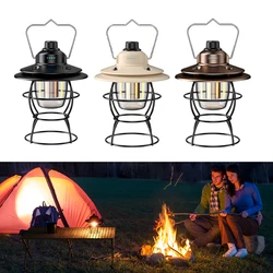 Retro Camping Lantern Outdoor Hanging Light Vintage Lamp For Garden Yard Patio Xmas Party Decor USB Recharging Tent Night Light