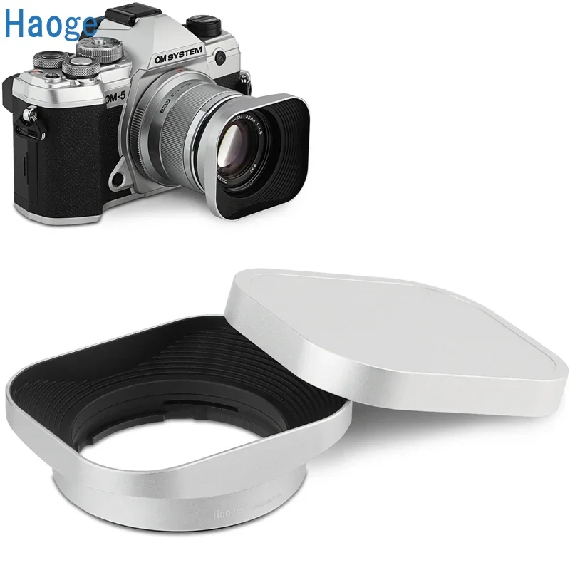 haoge-parasol-cuadrado-de-metal-con-tapa-de-metal-para-olympus-mzuiko-digital-45mm-f18-bayoneta-plateada-lh-om45-w