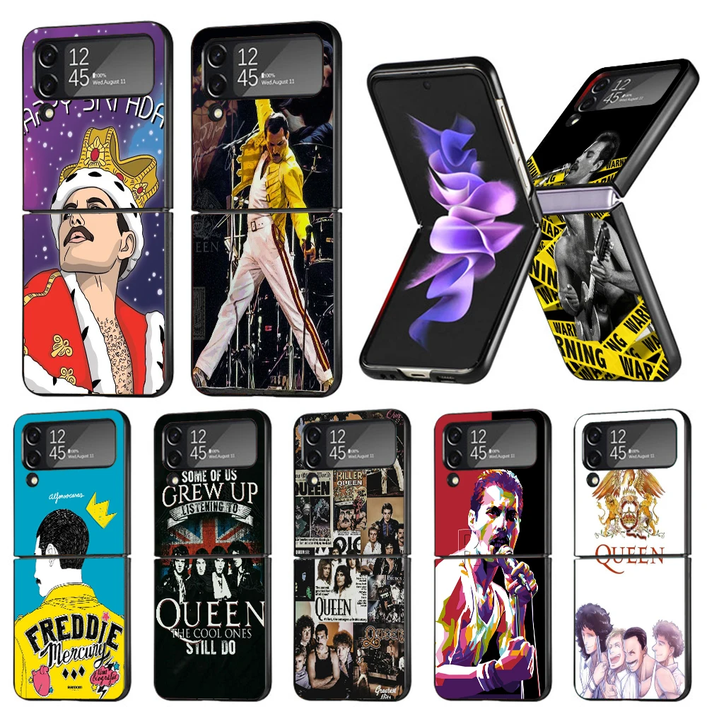 Rock Funky Freddie Mercury Queen Hard Black Cover for Samsung Galaxy Z Flip 4 3 5 5G Phone Case Flip4 Flip3 Flip5 Pattern Luxury