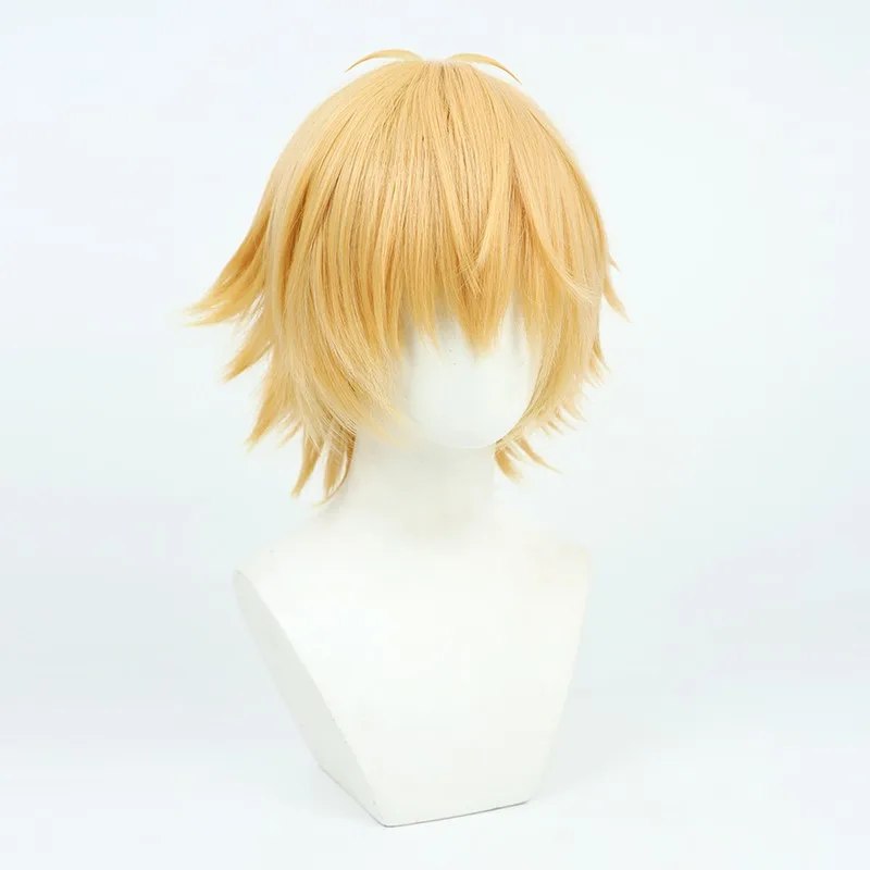 Motosierra hombre Denji Cosplay peluca protagonista provocado artesanía fácil estilo amarillo dorado