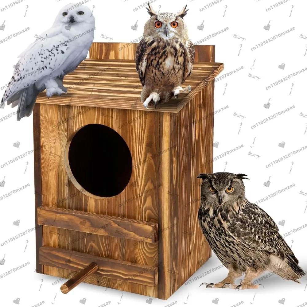 

Owl Houses for Outdoors，16.1x11.8x9.5 inch Large Carbonized Barred Owl Nesting Box, Waterproof & Ventilated Design