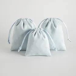 10pcs /lot Light Blue Flannel Jewellry Gift Bags Velvet Jewelry Packaging Drawstring Pouches for Wedding Party Decoration