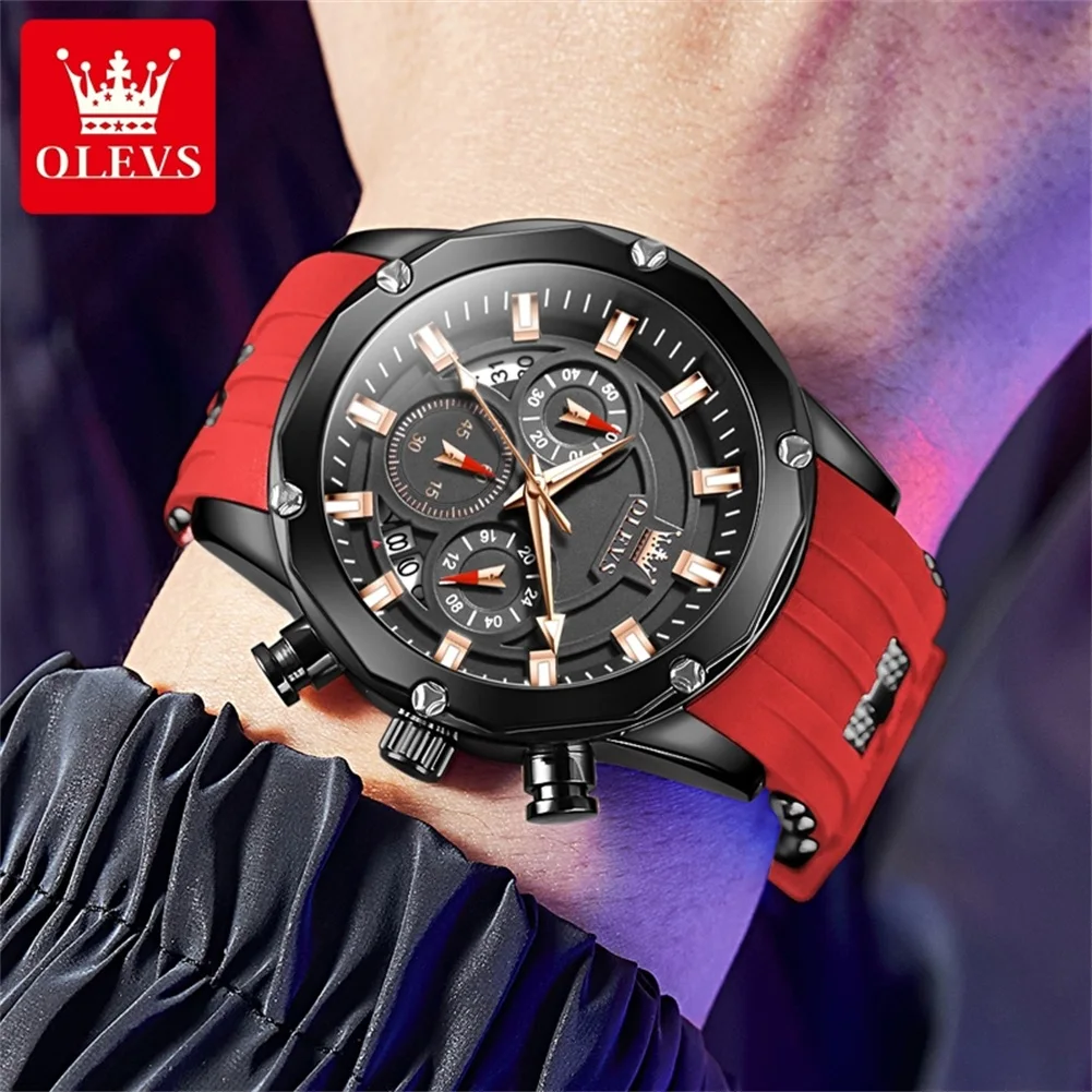 OLEVS Original Men\'s Watch Business Sports Multi functional Calendar Time Code Watch Silicone Band Luxury Brand Quartz Men Watch