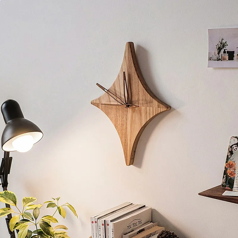 Nordic Celestial Star Wall Clock Silent Solid Wood Hand-Painted Modern Art Decor for Living Room Nursery