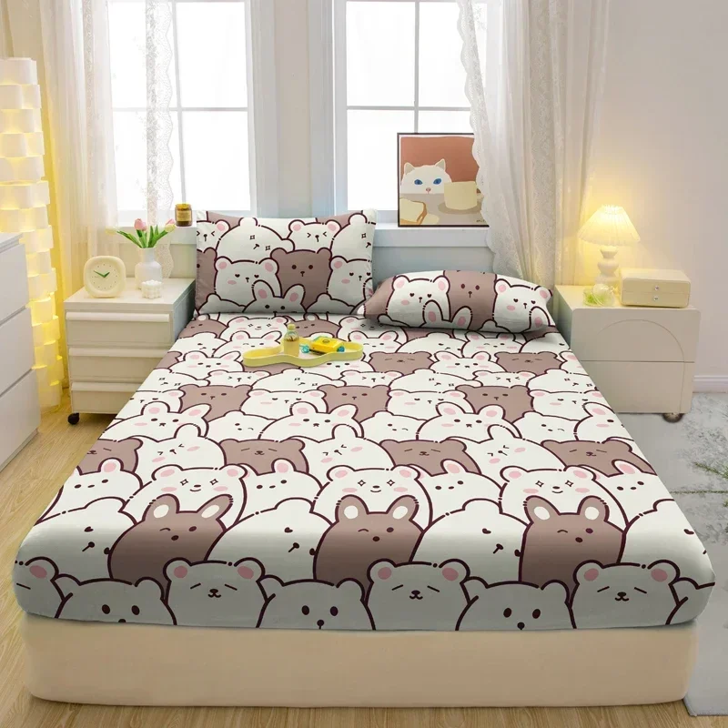 3-piece cartoon fun bear pattern matte three piece fitted sheet set, bedroom printed bed cover set, bedding