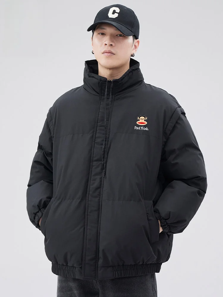 

PaulFrank Warm Cotton Jaet Men's Thiened Winter Coat Youth Faion Pure Color Monkey Bread Sle Outerwear for Daily Use