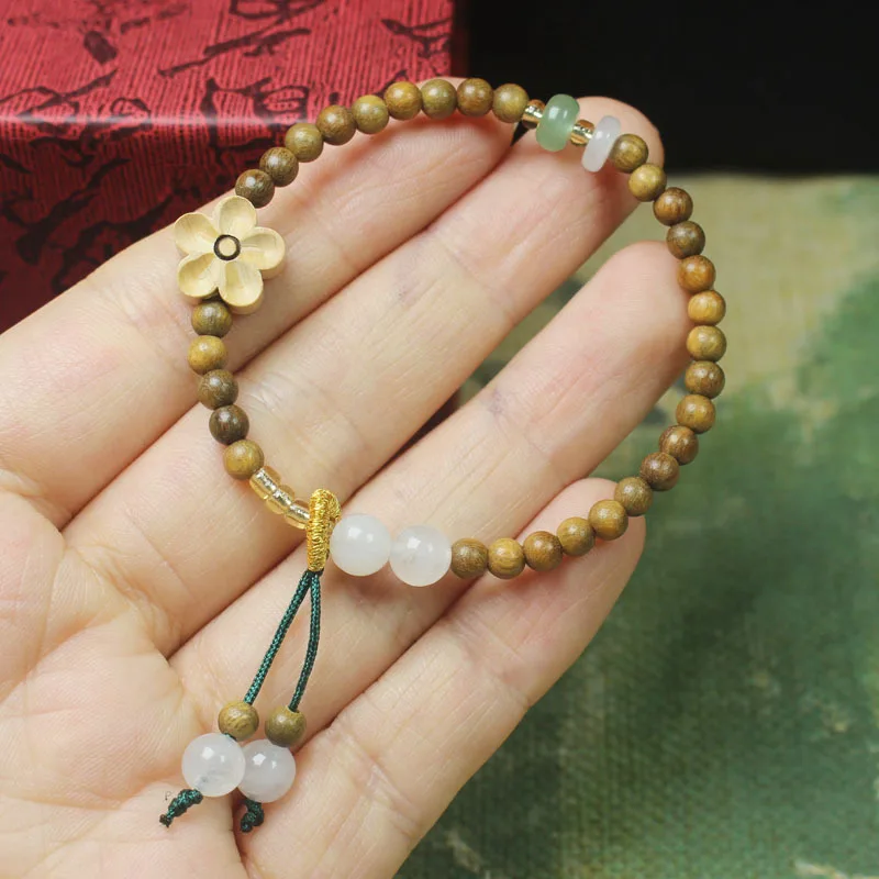 Green Sandalwood 4mm Mini Bracelet Flower Cheese Style DIY Beaded Jewelry for Women Gifts
