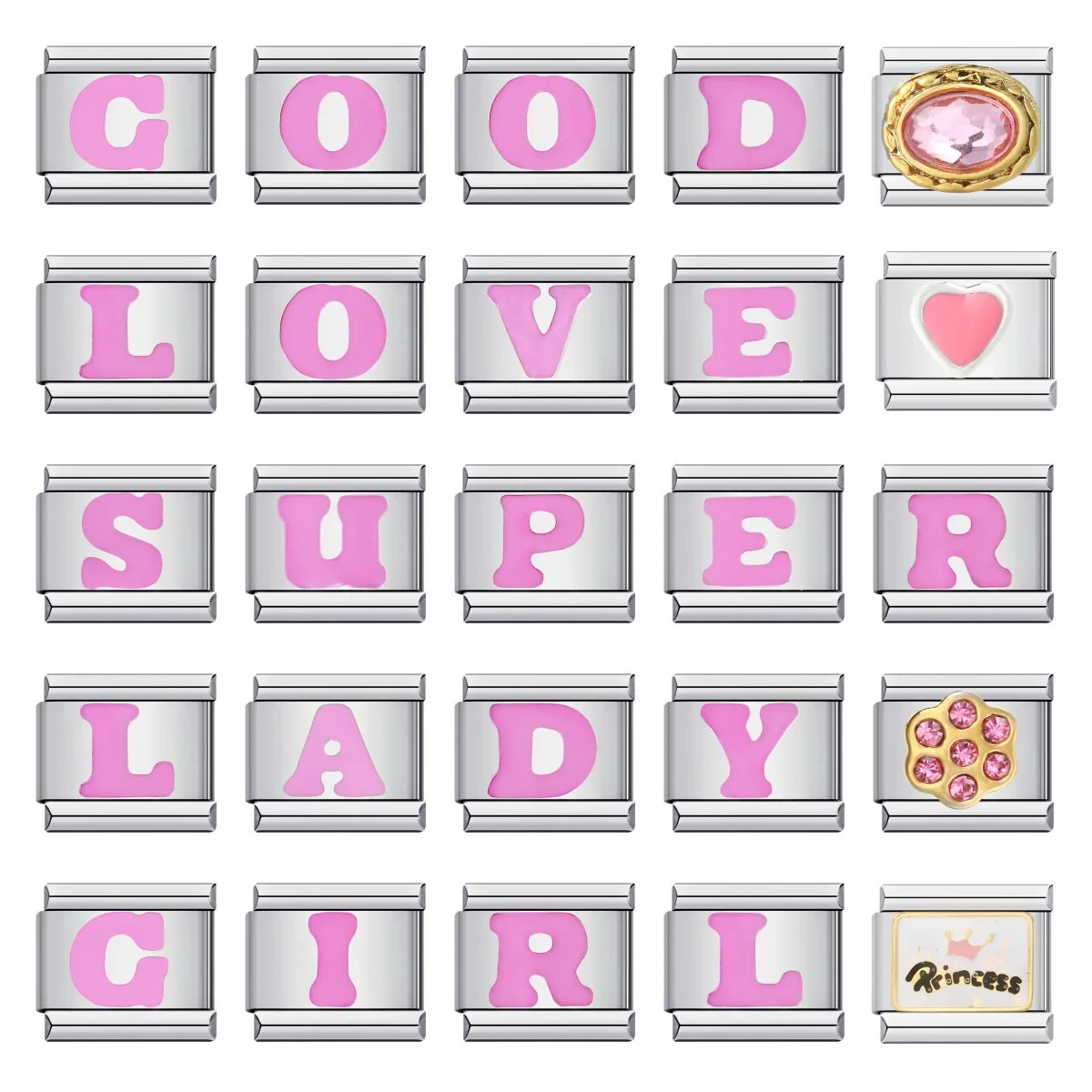 وصلات إيطالية من الستانلس ستيل للرجال والنساء ، سحر وردي مناسب لصنع المجوهرات بنفسك ، حروف إنجليزية ، 26 ، 9 * ، موضة جديدة ،