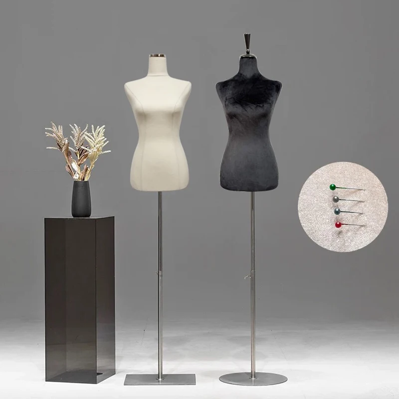 Mannequin en plastique bon marché, taille réelle pour afficher les robes, pour femmes et filles, demi-corps, tissu en velours noir, peut épingler