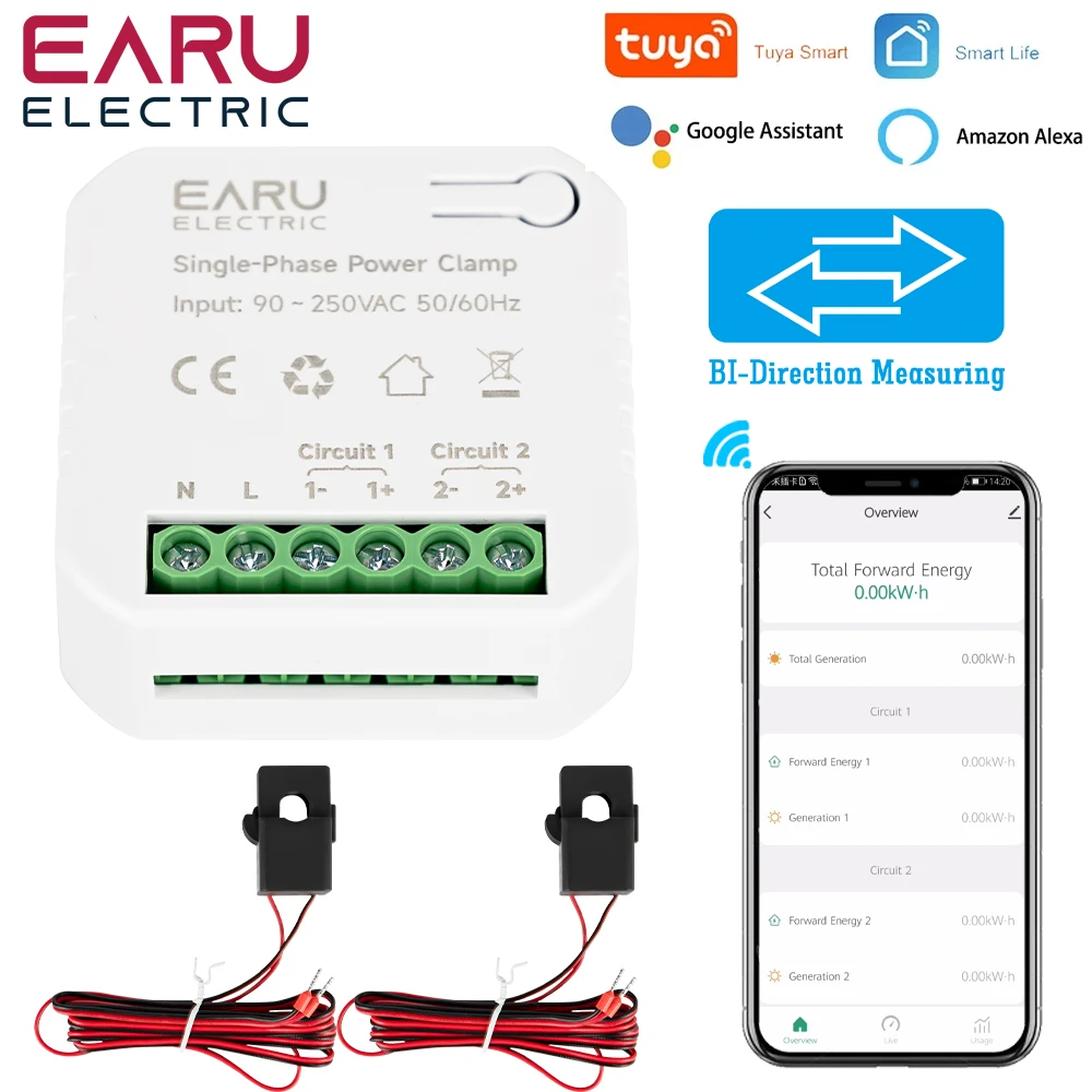Tuya Wifi Zigbee Medidor de Energia Bilateral Bidirecional Inteligente Monitor de Consumo de Eletricidade Braçadeira ct Kwh ac 110v 220v 80300a