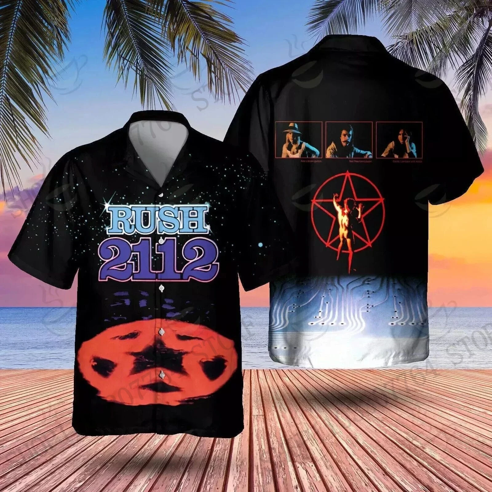 

Рок-группа с 3D принтом Rush Гавайская рубашка Мужчины Женщины Мода с коротким рукавом на пуговицах Праздничная пляжная рубашка с лацканами Оверсайз Одежда унисекс