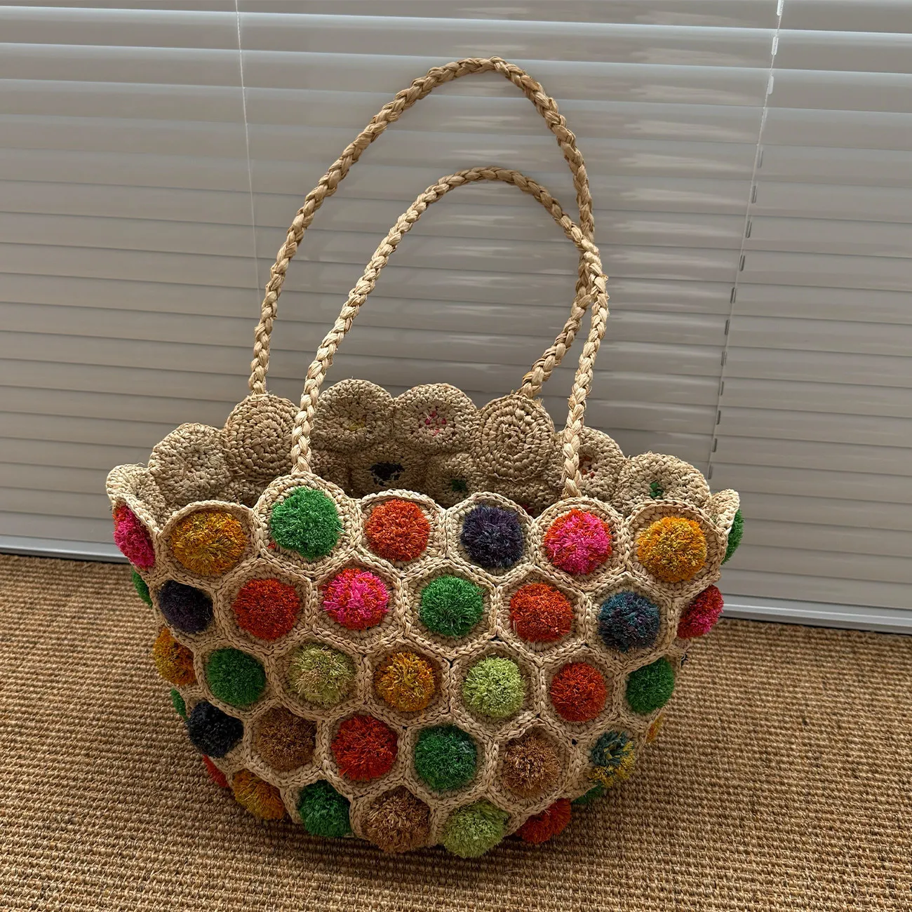 

French Fashion New Handmade Lafite Grass Color Woven Single Shoulder Women's Bag Beach Vacation Large Capacity Beach Bags Trendy