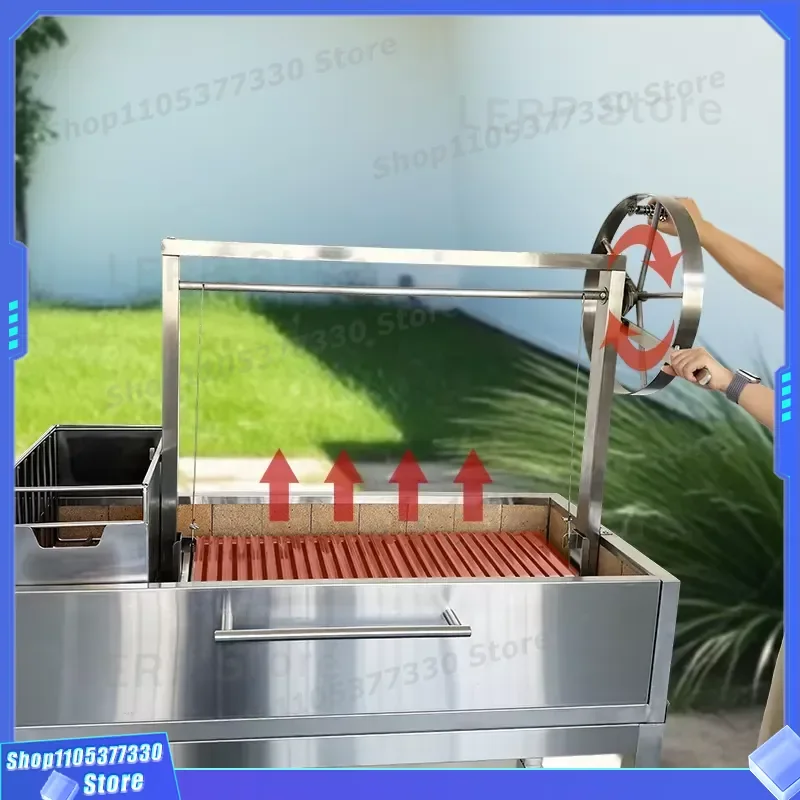304 Stainless Steel Santa Maria Grill 32 Inch Charcoal BBQ Parrilla with Double Lift System and Wheels