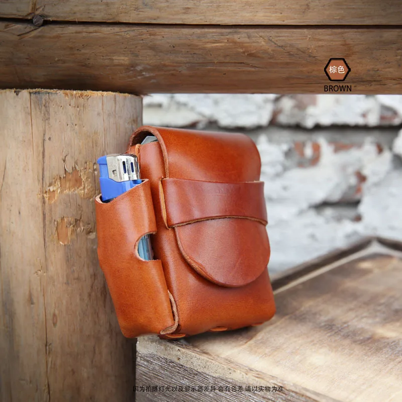 

Новинка 2025 года, портсигар из натуральной кожи, винтажный портсигар из воловьей кожи растительного дубления с боковым отсеком и зажигалкой, подарочная коробка 2-в-1