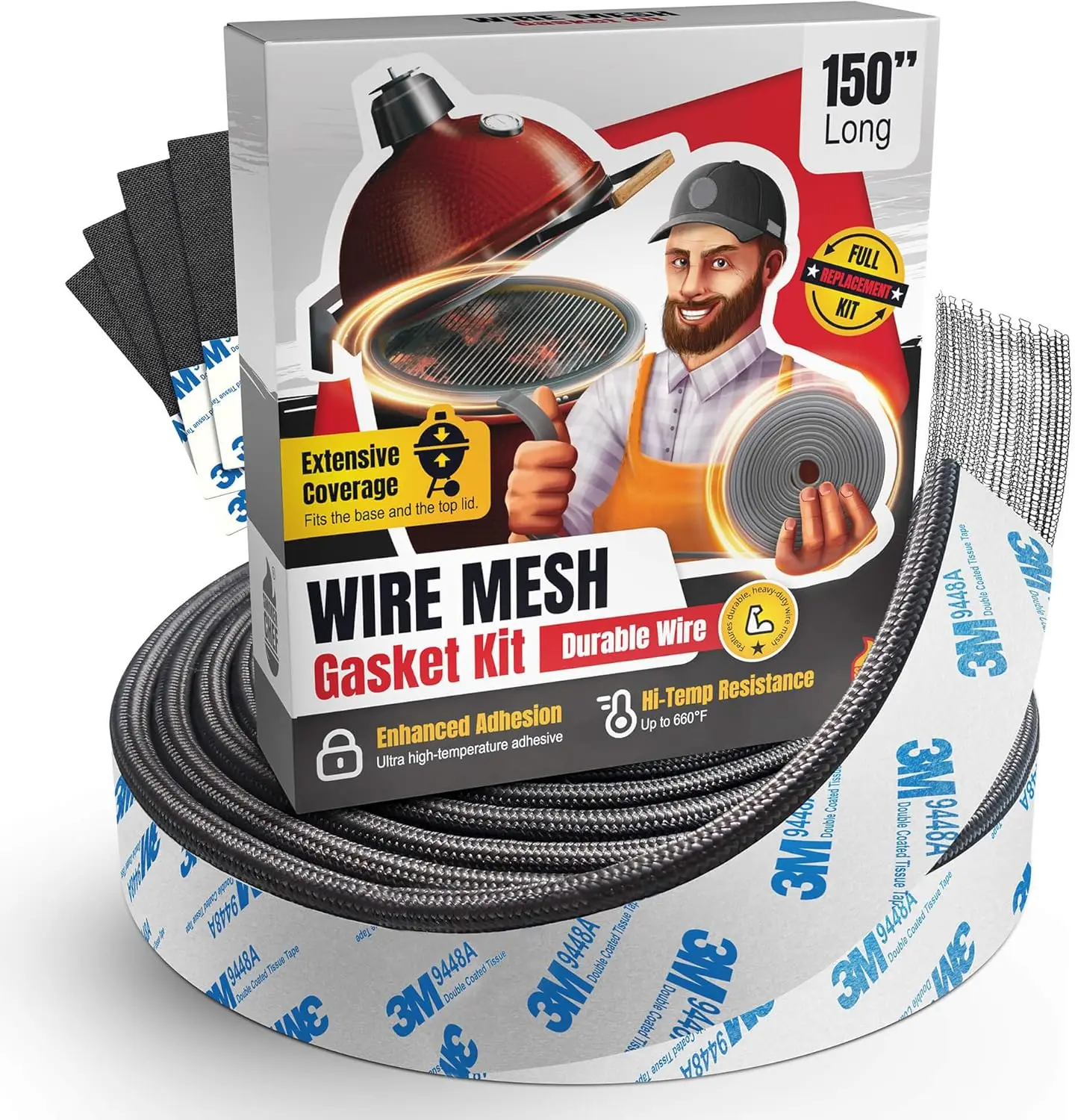 

Universal Kamado Smoker Gasket Kit - 150" Fiberglass Seal Replacement for Classic Grills