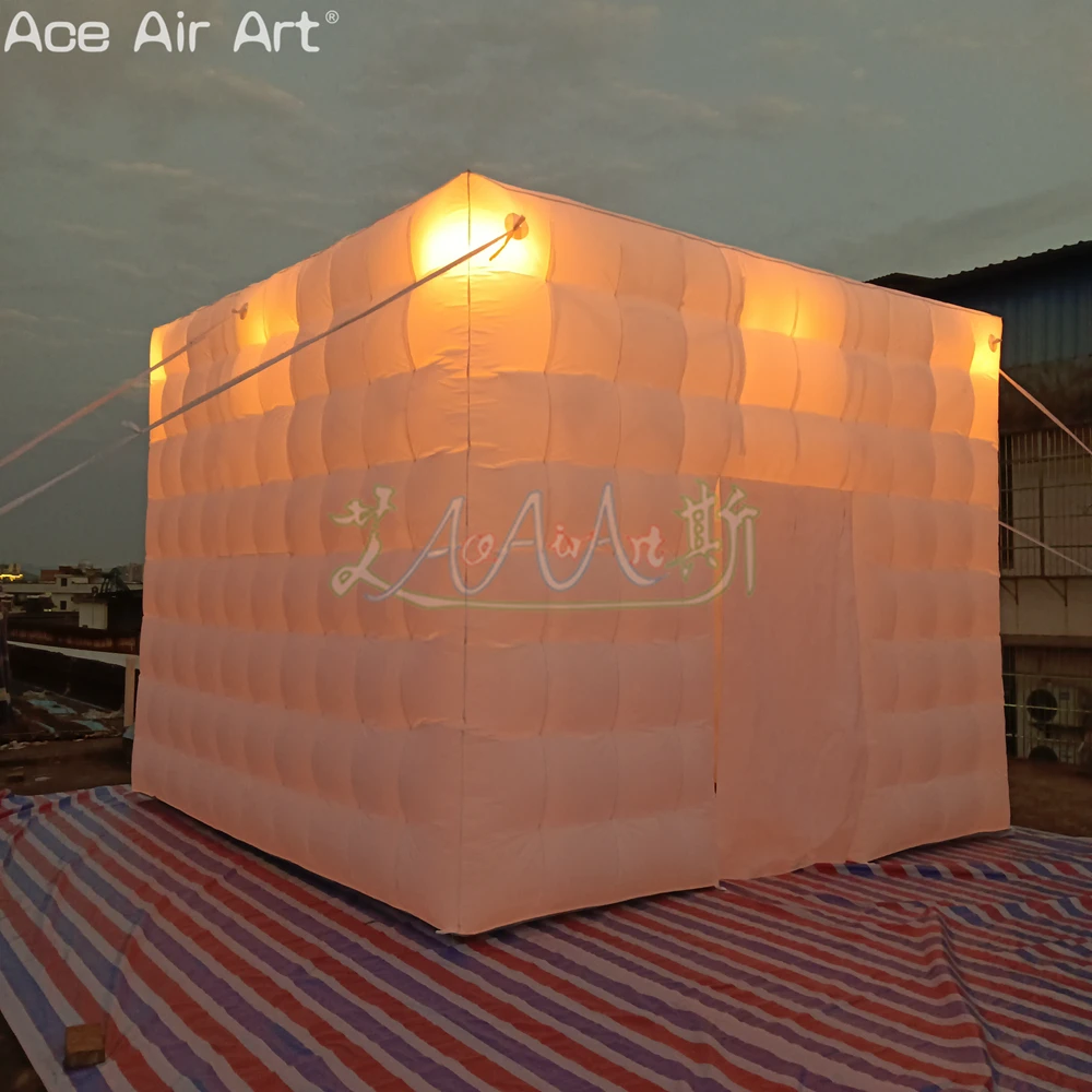 4x4mx3.2mH Durable Inflatable Cube Tent with LED Lights for Party or Event