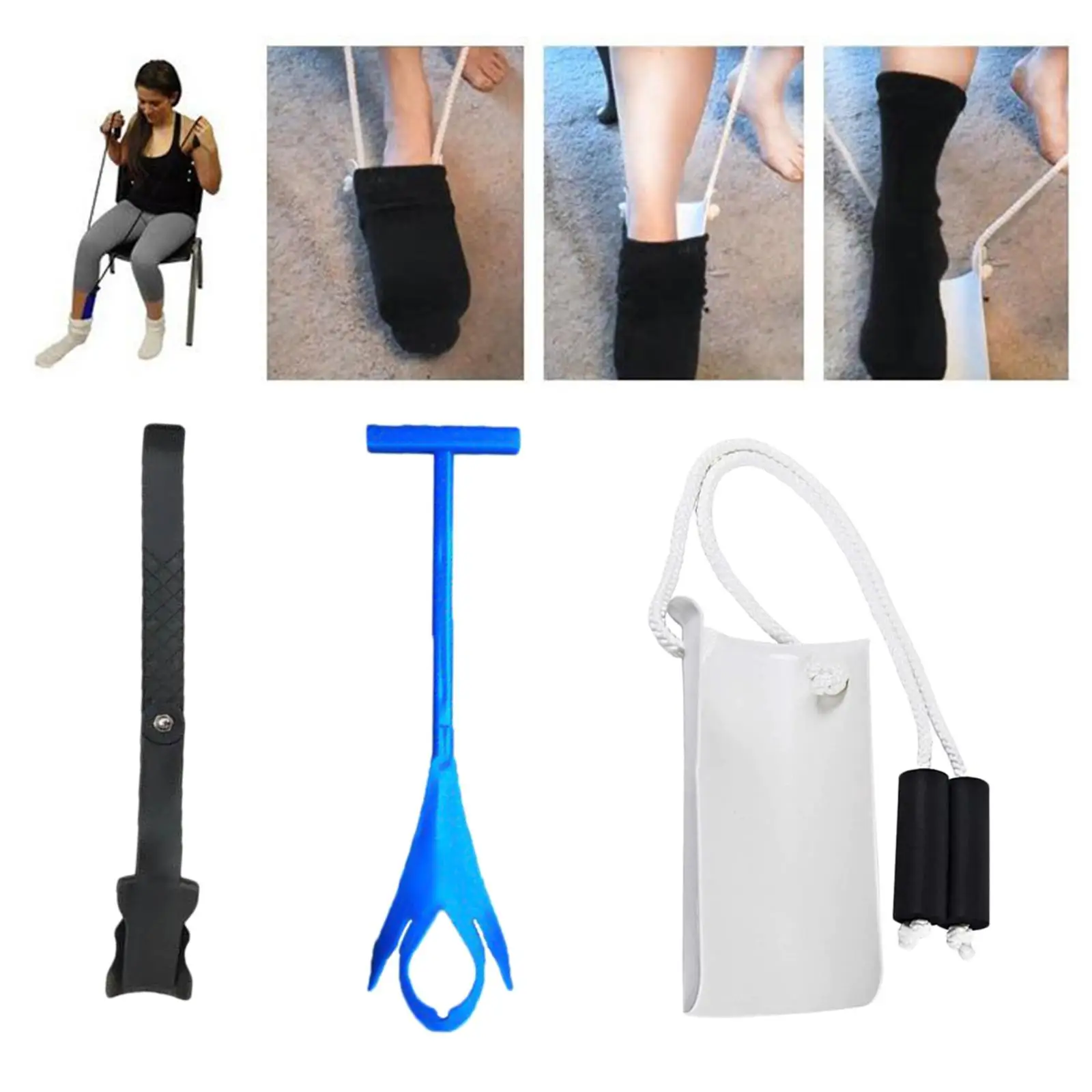 Flexible Sock Aid Device Compression Sock Helper Aids Tool with Non-Slip Foam Handles