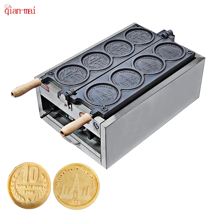 Factory Price Commercial Stainless Steel Surface 4 Slices Mini Coins Waffle Maker Personalised Coin Shaped Waffle Maker Machine