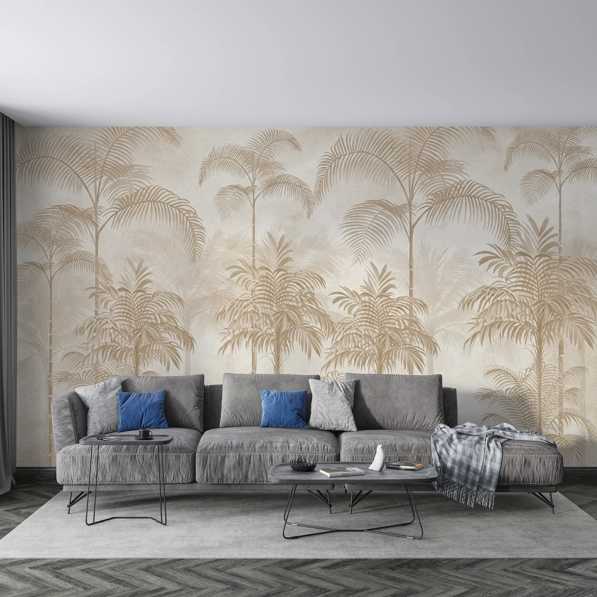 Custom Mural Wallpaper Vintage Beige Palm Tree Tropical Jungle Watercolor Wall Mural Neutral Tone Living Room Decor Papel De Par