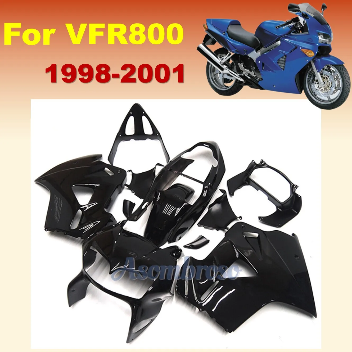

Perfect Fit Brand Motorcycle Fairing kit For VFR800 1998 1999 2000 2001 VFR 800RR 98 99 00 01 VFR800RR Gloss Black Fairings