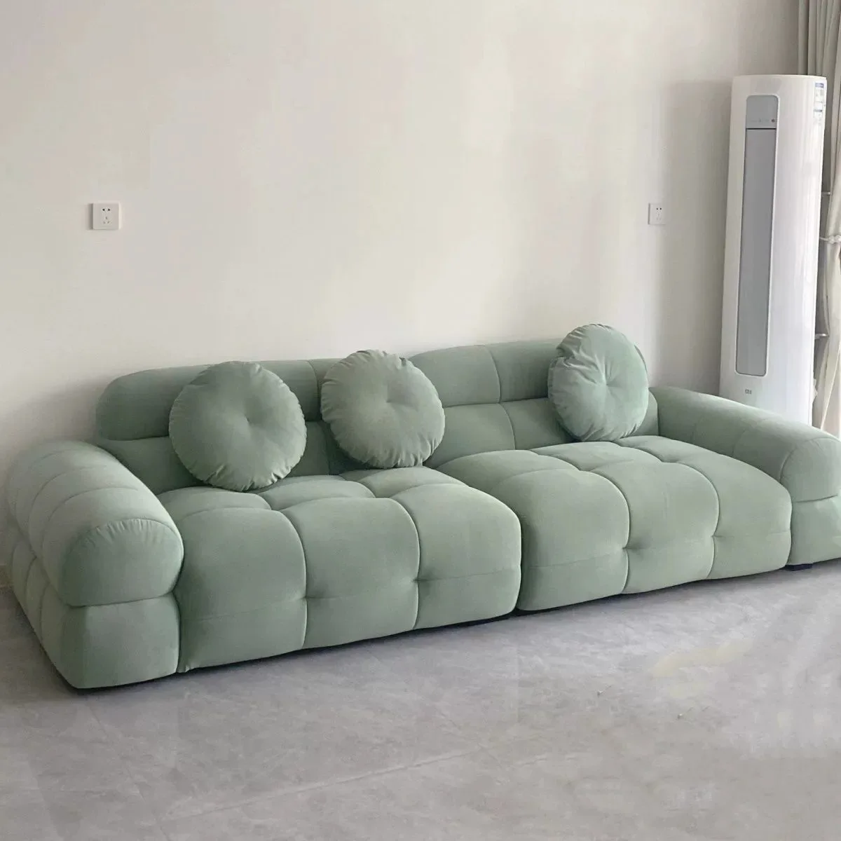 

Nordic Internet Celebrity French Cream Small Apartment Green Marshmallow Living Room Cat Scratching Fabric Sofa Straight