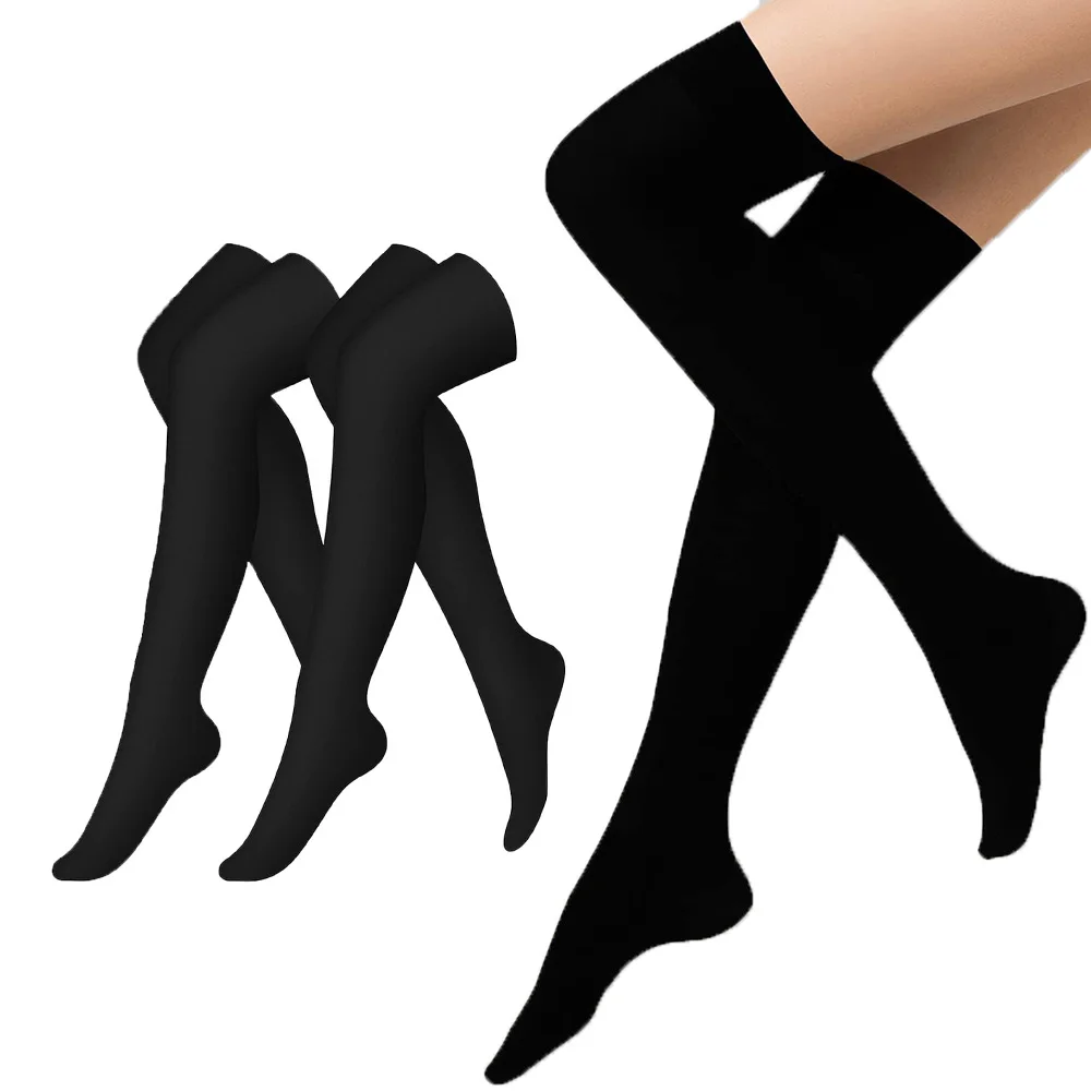 Solide schwarze oberschenkelhohe Socken für Damen, dehnbare Overknee-Strümpfe, weiche, einfarbige lange Socken für den täglichen Gebrauch, Cosplay, Freizeitkleidung