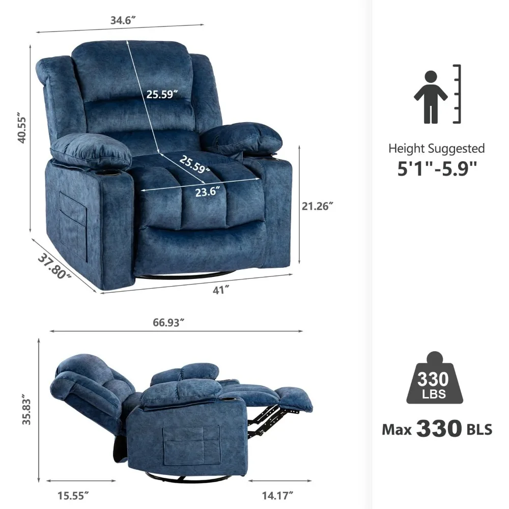 Recliner Chair Massage Rocker with Heated Modern Ergonomic Lounge 360 Degree Swivel Single Sofa Seat Living Room Recliners