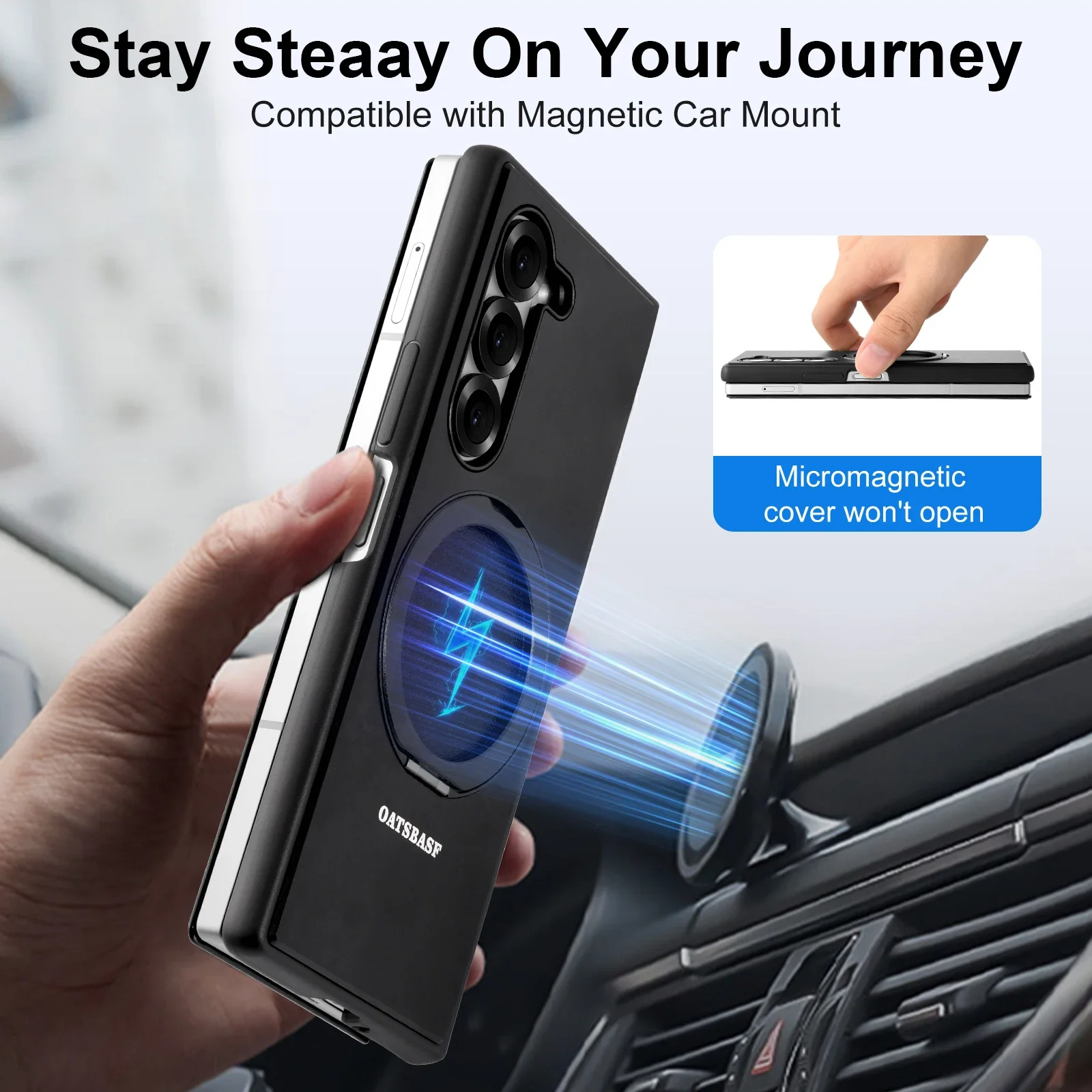 

Oatsbasf Leather Phone Case for Samsung Galaxy Z Fold 7 With Ring Stand 360° Rotation Magnetic Dropproof Protective Full Cover