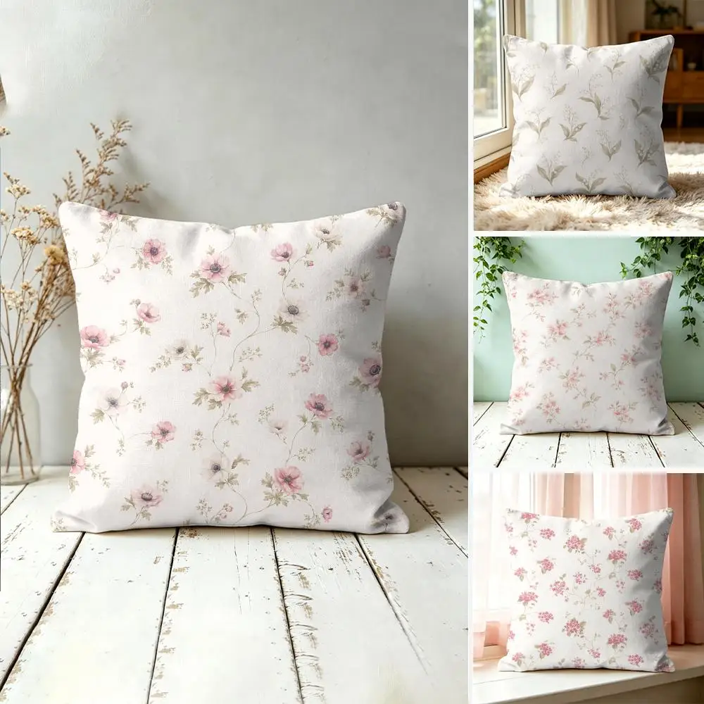 Vintage Wildflowers Girl Ins Cushion Cover Silky Short Plush Invisible Zipper Dustproof Sofa Pillow Case For Home Decor