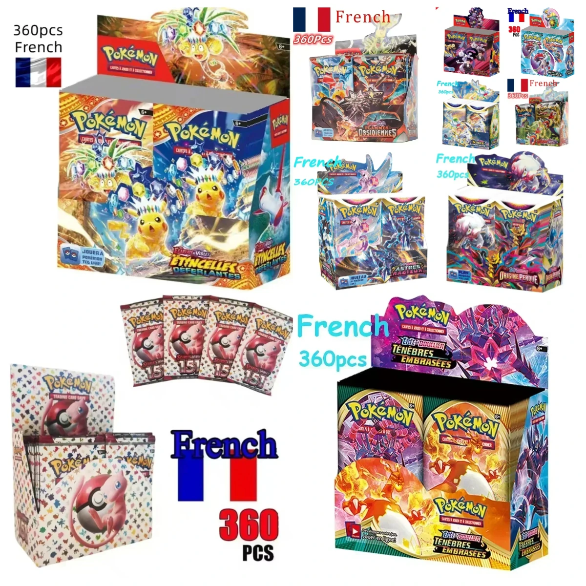 

/ 360P Французский Pokémon TCG: Ecarlet & Violet Etsncelles Astral Radiance Obsidian Flames Booster Box Карточная игра Pokemon 36 упаковок в коробке