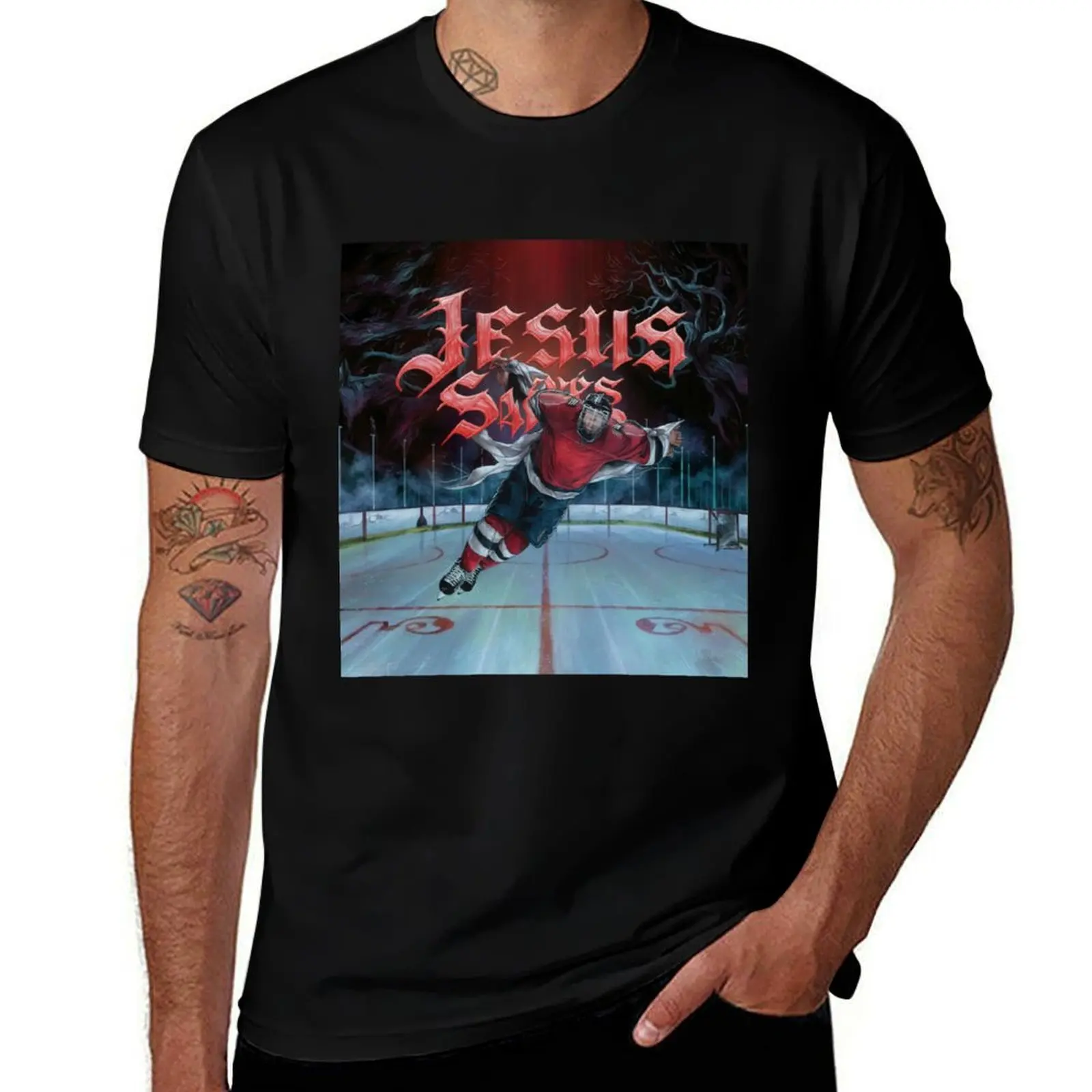 

JESUS SAVES FUNNY HOCKEY GOALKEEPER T-Shirt topping quick drying oversized graphic tee men t shirts high quality