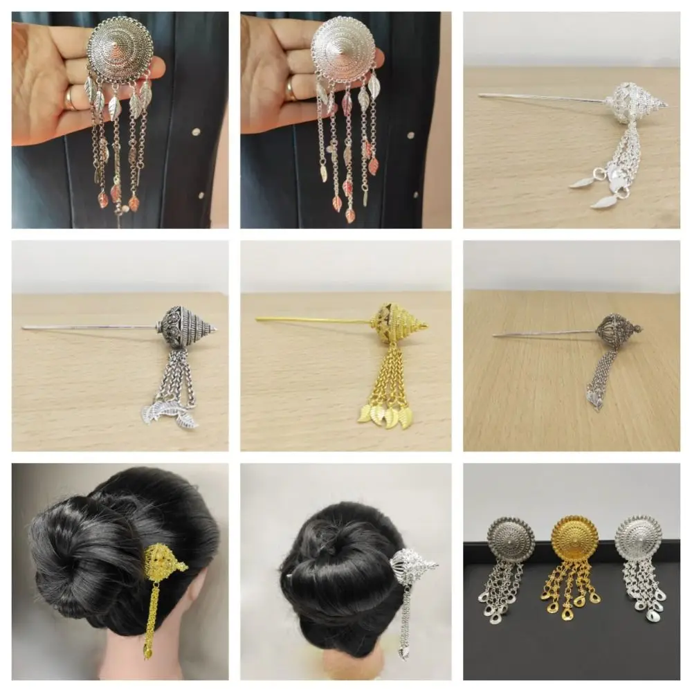 Ancient Style Headwear Thai Headdress Leaf Gold Metal Hair Sticks Umbrella Pagoda Dai Style Hair Clip